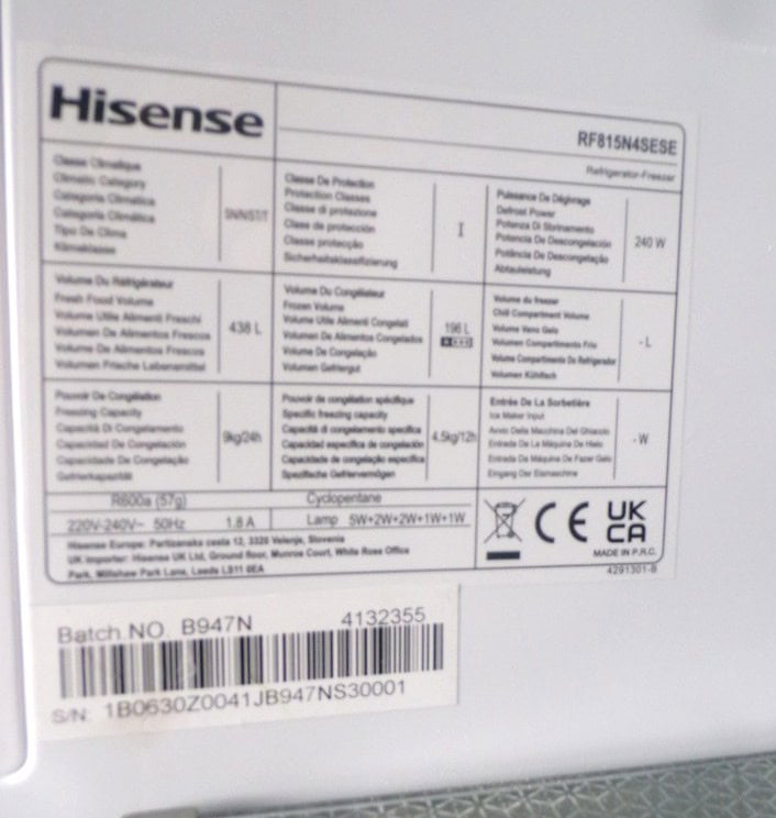 Hisense RF815N4SESE Amerikaanse koelkast