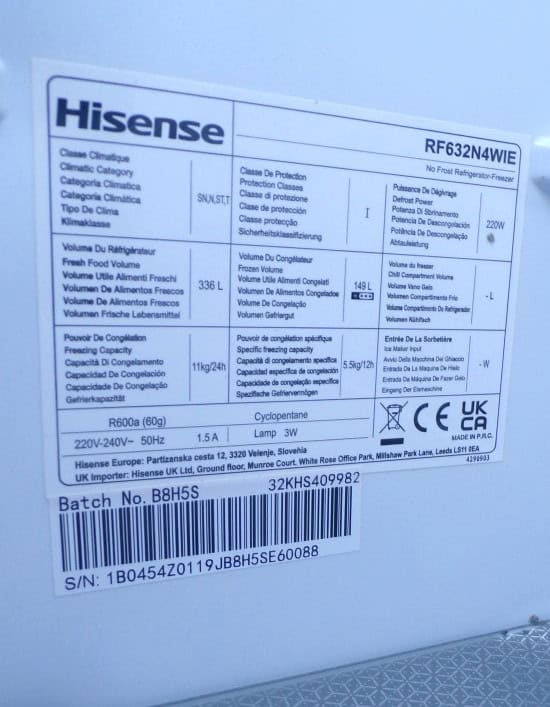 Hisense Amerikaanse koelkast RF632N4WIE