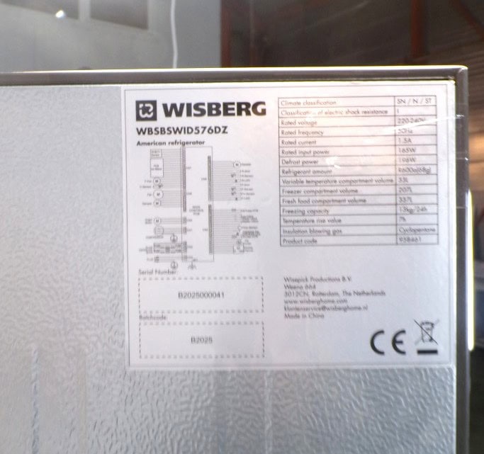 Wisberg Amerikaanse koelkast WBSBSWID576DZ