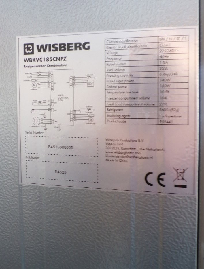 Wisberg koel-vriescombinatie - WBKVC185CNFZ