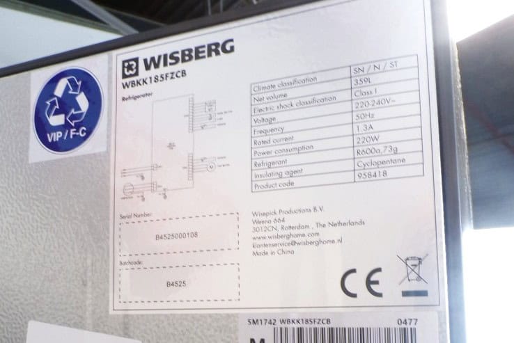 Wisberg koelkast - WBKK185FZCB - 185cm