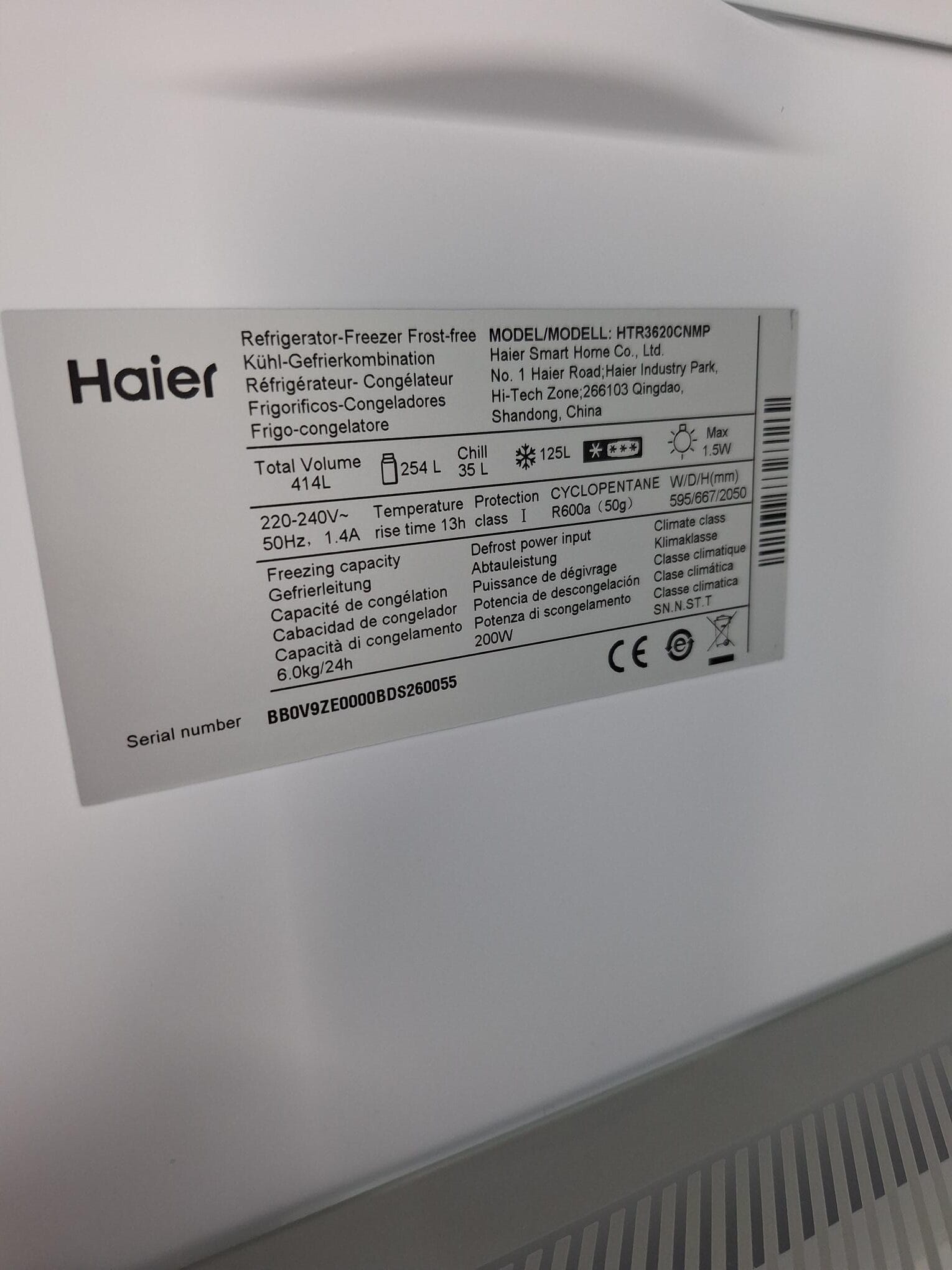 Haier HTR3620CNMP koel-vriescombinatie - 205 cm