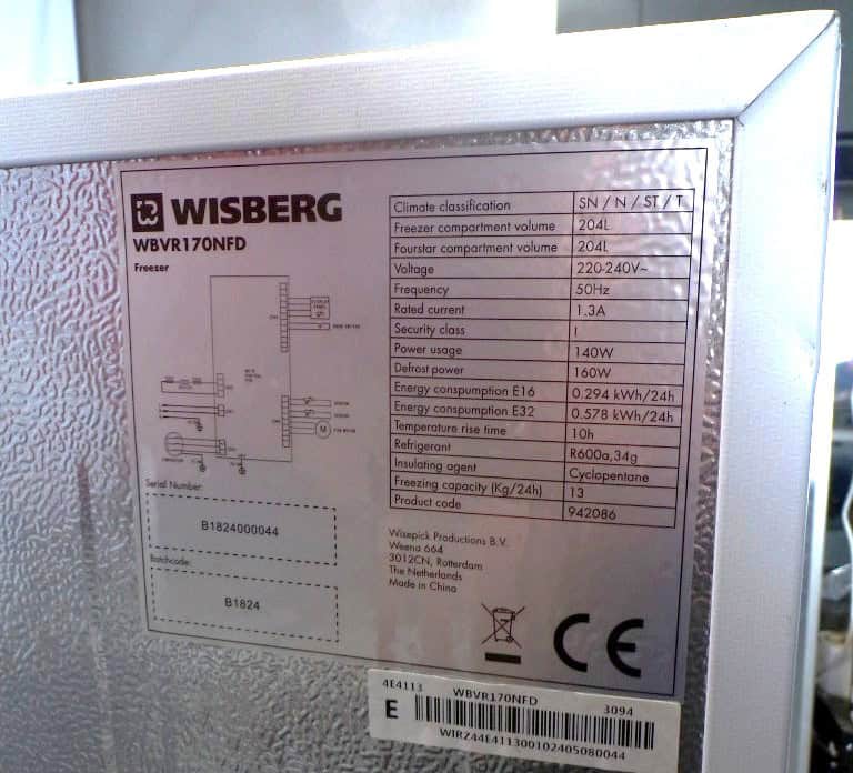 Wisberg vriezer WBVR170NFD - 6 lades